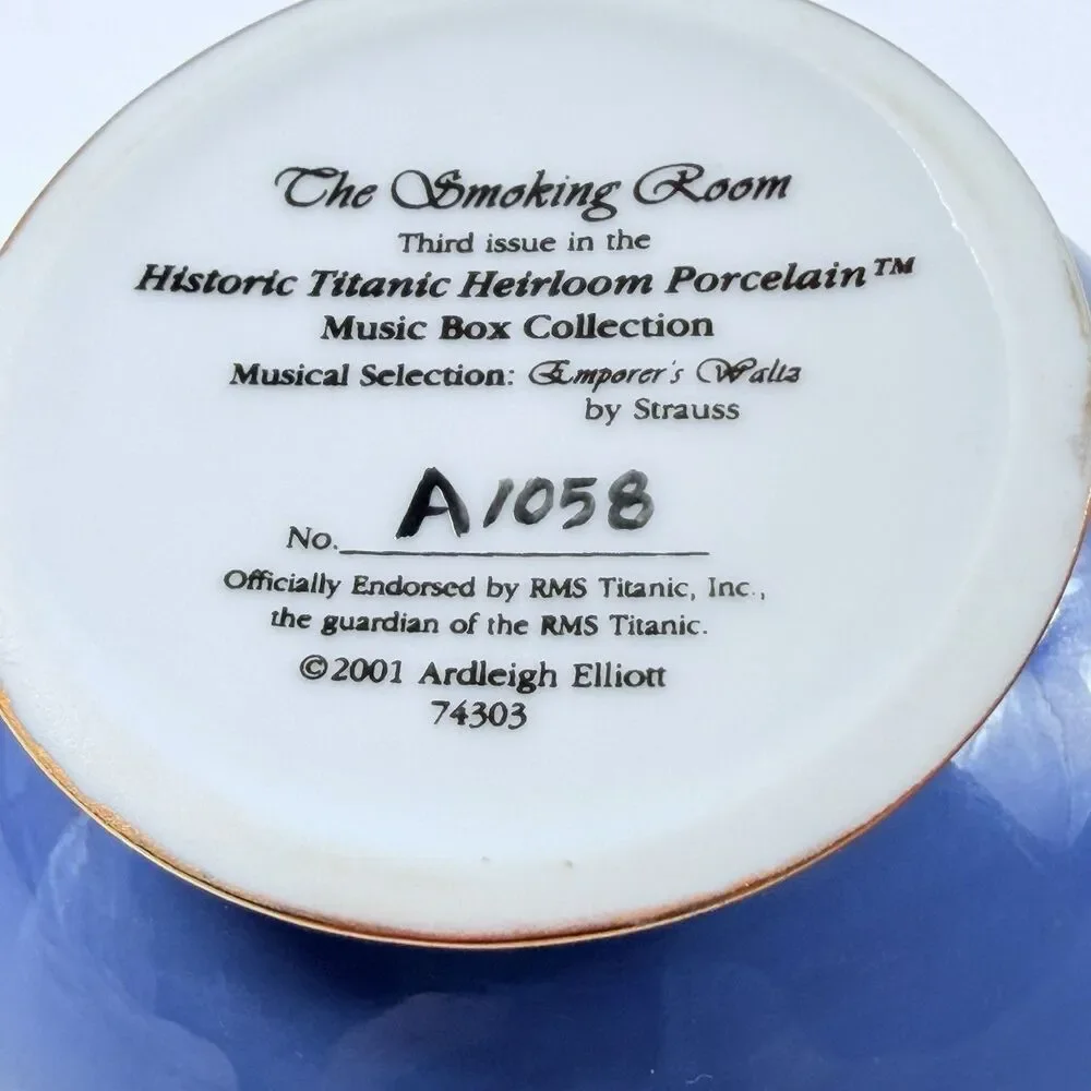 Vintage Ardleigh Elliott Titanic The Smoking Room Musical Porcelain Trinket Box